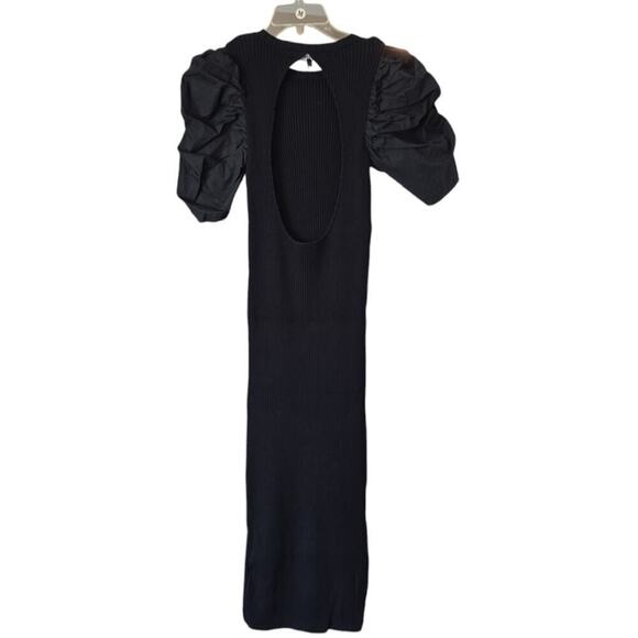 Anthropologie En Saison Fitted Maxime Midi Dress Puff Sleeves Black Size Medium - Picture 7 of 11